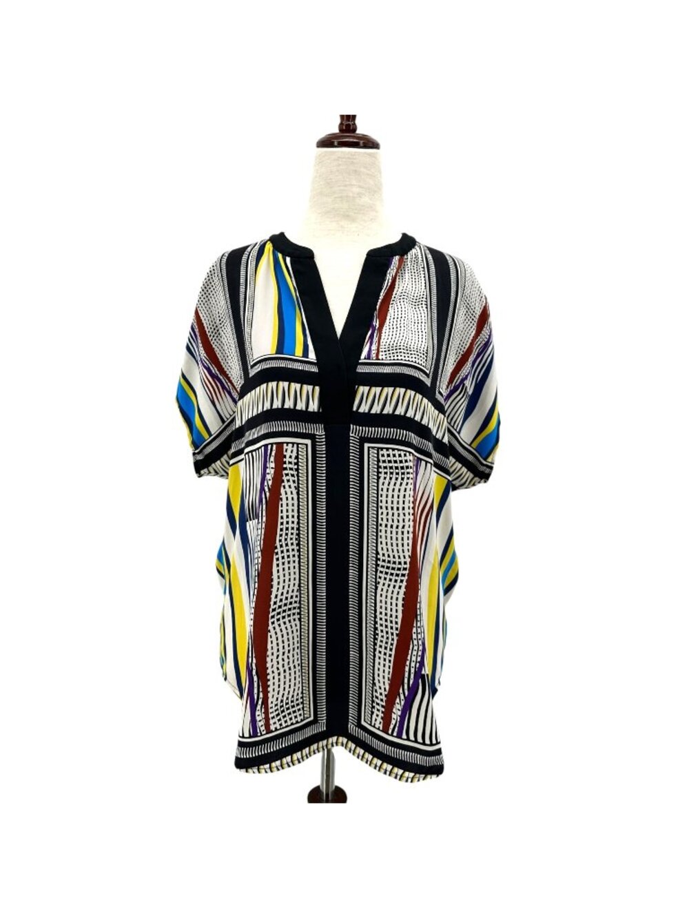 Diane Von Furstenberg Womens 0 Top Alana Silk Multicolor Stripe V-Neck Blouse